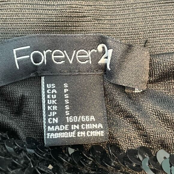 Forever 21 Striped Sequin Bandeau Tube Top Black Silver Strapless S - Picture 3 of 5